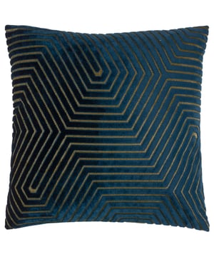 A luxuriously designed cushion featuring mesmerising, strong geometric cut velvet detailing, giving it plenty of stage presence. The Evoke cushion is complete with metallic threads running through the base fabric, in a bold golden weave, set on a jewel toned background which makes this piece stand out. Finished with a smart knife edged trim, hidden zip closure and a plain velvet reverse. Layer them tone on tone or in contrast jewel colours to suit your sophisticated sanctuary.