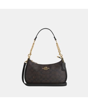 Teri Shoulder Bag in Signature Canvas with Chain Strap, Two credit card slots
 Inside multifunction pocket,  Length: 24.50 cm,  Width: 7.50 cm,  Height: 15.50 cm