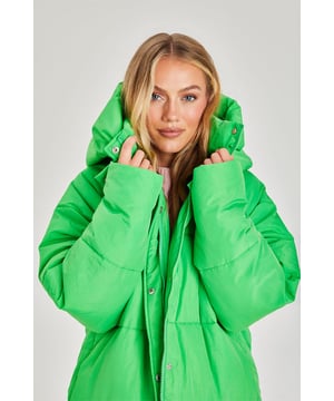Model is 5'3 and wears a size 8. Oversized, hood, longline