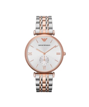 Get an Emporio Armani AR1677 Men's watch. An ideal gift for your partner! With a two-tone rose gold colour stainless steel bracelet. Analogue watch with Roman numeral markers. Water resistant to 50 m. Scratch resistant dial-face, with a smaller second sub-dial. EAN 0723763201827