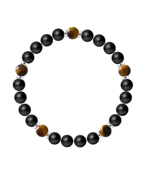 Armband 5 Steine | SCHWARZER AGAT - TIGER-EYE STEIN | Sterlingsilber 925 Tausendstel Hülsen | HR® elastisch - Hohe Widerstandsfähigkeit | Hergestellt in unserer französischen Werkstatt | Geliefert in unserer Prestige-Box mit einem Zertifikat für Gewährleistung und Authentizität