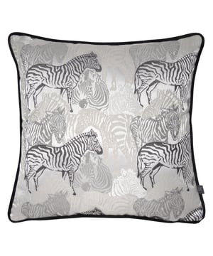 This Zebra print is right on trend and captures the natural beauty of this stunning animal on a luxury shimmering fabric.  Comes complete with a contrasting plain soft velvet trim and backing.