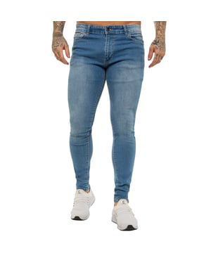 These Enzo Skinny Super stretch denim jeans feature a zip fly fastening, Logo Branding to Back Waist Patch, Two Front pockets, two back pockets.
