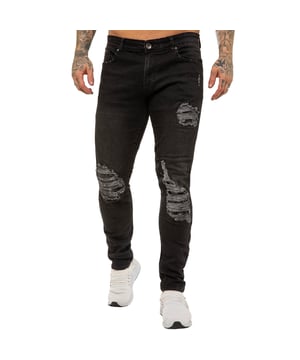 Estos pantalones vaqueros ajustados Enzo de denim elástico rasgados cuentan con un cierre de cremallera, son de fácil cuidado y cómodos de llevar. Con dos bolsillos frontales, dos bolsillos traseros y un bolsillo para monedas.