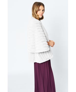 Please note all One-Size Jayley products comfortably fit sizes 8-14. An elegant knitted striped faux fur coat with flared open sleeves. A luxury top layer to compliment any outfit.