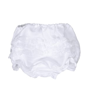 Who doesn't just love a cute pair of frilly knickers for their little one to cover the all important nappy.
Our style White XENA are made using our Mock Silk fabric to match our dresses. It's took us a long time to source this quality that even people in the industry mistake it for real silk!
The knickers are are lined in 100% lightweight cotton which is better against babies skin and good for any girl with sensitive skin.
They arrive with you in an organza gift bag so you can keep them and the delicate lace protected for future use. White knickers can be used again and again under all their party dresses.
Outer - 100% polyester
Lining - 100% cotton
Dry Clean or Hand Wash