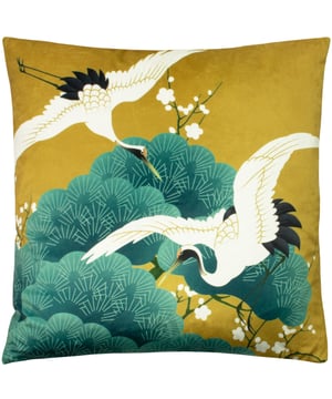 Inspired by the Japanese term of "seeing into one's nature", this printed design features a tranquil and zen background of exotic birds and botanics and a contrasting velvet reverse. With a jewel-toned colour palette – the Kensho cushion will make a statement when sat within many contemporary or modern interior styles.