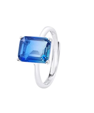 Ring Adjustable Rectangle Shaped bicolor - Silver Sterling 925/1000 - Crystal Blue and Green - Our jewelry is made in France and will be delivered in a gift box accompanied by a Certificate of Authenticity and International Warranty