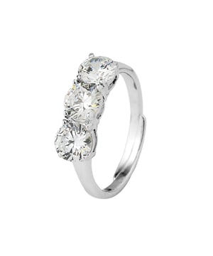 Anillo de trilogía - óxidos de circonio blanco - Silver 925 milésimas Rhodium - Tamaño ajustable 48 a tamaño 64 - 2 años Garantía contra cualquier defecto de fabricación - Toda nuestra evidencia de amor de amor se entrega en una caja con un certificado de autenticidad y una garantía internacional.