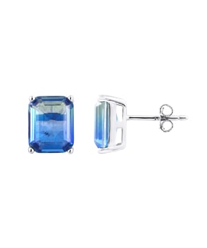 Earrings Rectangle Shaped bicolor - push system - Silver Sterling 925/1000 - Crystal Blue and Green - Our jewelry is made in France and will be delivered in a gift box accompanied by a Certificate of Authenticity and International Warranty