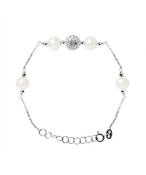 Bracelet Genuine Round Freshwater Cultured Pearls 6-7 mm - White Natural Color-Silver 925 Crystal White / Length adjustable from 14 to 7 in, 18cm - - Our jewellery is made in France and will be delivered in a gift box accompanied by a Certificate of Authenticity and International Warranty