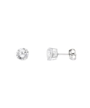 Ohrringe - 6 Krallen - 925 Sterling Silber rhodiniert & runde Solitäre 6mm weißes Zyrconium Oxide - Strollers System - Unser Schmuck wird in Frankreich hergestellt und wird in einer Geschenkbox mit einem Echtheitszertifikat und internationaler Garantie geliefert