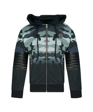 Philipp Plein MJB0110 Chaqueta tipo suéter Raiden CM99. Chaqueta tipo suéter con capucha. Dobladillo y puños elásticos. Calavera grande con detalles de diamantes. Logotipo chapado en metal en el pecho izquierdo. 100% algodón