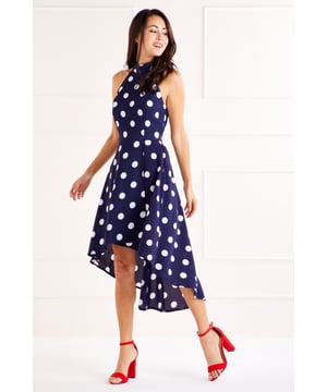Mela london polka dot high best sale low dress