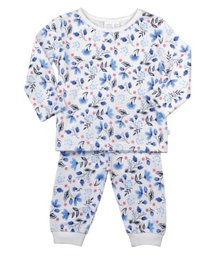 Your littlest dreamers will be ready for bed in no time thanks to these adorable blue floral jersey pyjamas set. Soft, breathable, and crafted from 100% pure cotton, these pyjamas are made with their comfort and delicate skin in mind. Decorated with an allover floral print completed with fold over integrated scratch mitts and an elasticated waist for a snug fit, these jammies are sure to be a favourite at bedtime.
