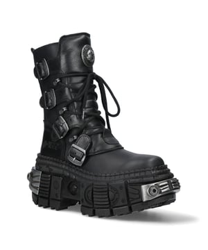 La icónica bota WALL373-S3 pertenece a la popular colección Wall. Está confeccionada con el mejor cuero de vaca combinado con una suela de goma duradera. Estas botas cuentan con cierre de cordones, plantilla acolchada, forro de cuero y encarnan la calidad, el estilo y la comodidad que esperas de New Rock Boots. Estas elegantes botas unisex tienen un tacón de goma de 10 cm para darte una presencia imponente que seguro llamará la atención. El ajuste es excelente, elegante y sexy como se muestra en la imagen. ¿Por qué no comprar algo único, versátil, elegante y diferente? Altura del tacón: 10 cm Altura de la plataforma: 8 cm Altura de la caña: 21 cm Ancho de la pantorrilla: 33 cm Material de la suela: caucho natural Material exterior: piel de vacuno