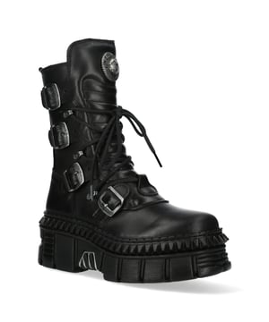 La icónica bota WALL373-S6 pertenece a la popular colección Wall. Está confeccionada con el mejor cuero de vaca combinado con una suela de goma duradera. Estas botas cuentan con cierre de cordones, plantilla acolchada, forro de cuero y encarnan la calidad, el estilo y la comodidad que esperas de New Rock Boots. Estas elegantes botas unisex tienen un tacón de goma de 6 cm para darte una presencia imponente que seguro llamará la atención. El ajuste es excelente, elegante y sexy como se muestra en la imagen. ¿Por qué no comprar algo único, versátil, elegante y diferente? Altura del tacón: 6 cm Altura de la plataforma: 4 cm Altura de la caña: 21 cm Material de la suela: caucho natural Material exterior: piel de vacuno