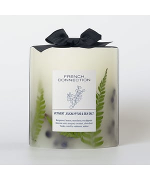 This Beautiful French Connection Candle is the perfect home décor piece to make a statement in your home. Let this botanical infused pillar candle be the talking point of your coffee table with a beautiful Vetivert, Eucalyptus & Sea Salt scent.