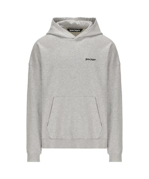 Ervaar de perfecte mix van stijl en comfort met onze grijze hoodie van Palm Angels. Het geborduurde logo voegt een vleugje verfijning toe en houdt je gezellig en modieus. Maak een verklaring en verhef uw garderobe met dit must-have stuk. Geborduurde palm engelen Gothic Logo Kangoero Pocket, kap met trekkoord 100% katoen, gemaakt in Italie, Palm Angels Gray Hoodie Style Code: PMBB126F23FLE0010810