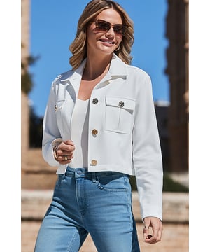 Your new go-to layer
Cut for a chic boxy fit
Elevated with luxe gold buttons
Statement patch pocket detail
The perfect cropped length
Style with midi skirts or wide-leg trousers