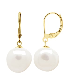 Ohrringe aus Gelbgold – Echte Süßwasser-Zuchtperlen im Barockstil 12–13 mm – FARBE NATÜRLICHES PERLENWEISS – Klappverschluss – Lieferung mit Echtheitszertifikat und internationaler Garantie – HERGESTELLT IN FRANKREICH