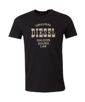 Short Sleeved Black T-Shirt Diesel Saloon Branding Crew Neck Tee, Regular Fit, Fits True To Size 100% Cotton Off White