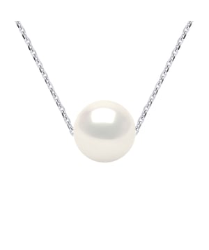 Necklace of true Cultured Freshwater Pearls 9-10 mm - Natural White Color and chain mesh 925 Sterling Silver Rhodium-plated Length 42 cm , 16,5 in - Our jewellery is made in France and will be delivered in a gift box accompanied by a Certificate of Authenticity and International Warranty