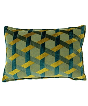 Inspired by contemporary geometric patterns, the Delano cushion is a luxe lattice design on plush velvet jacquard, creating a bold and eclectic look. Featuring oxford edge and soft velvet reverse, this cushion will add a statement to any room.  Size: 40 x 60cm