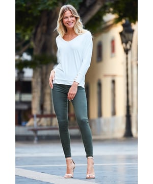 REASONS TO BUY: 

The look of jeans the comfort of leggings - what's not to love?
Gorgeous soft-touch fabric
Classic skinny fit
Cool khaki shade
You can't go wrong with a jumper and boots
Add glam with heels and a nice top

Inside leg to fit: Short 29" | Regular 31" | Long 33"