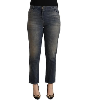 Marca: TWINSET  
Material: 60% algodón 40% lino  
Color: Azul lavado  
Estilo: Jeans de mezclilla cropped de talle medio  
Cierre: Cremallera y botón  
Detalles del logo