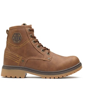 Adéntrate en la aventura con los botines Jeep Spirit Indiana. Estas resistentes botas cuentan con una parte superior marrón intenso con una cremallera lateral y la clásica marca Jeep. Las resistentes suelas de goma y el interior completamente forrado garantizan comodidad durante todo el día, listos para recorrer senderos y actividades al aire libre en la ciudad. Con su estilo audaz y su construcción duradera, estos botines capturan el espíritu atemporal de Jeep.