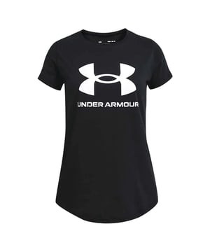 This versatile and stylish shirt is designed to provide comfort and performance for women on the go. Here's a description of its key features:

 Sleek Design:  The classic black color of this T-shirt offers a timeless and versatile look that pairs well with a variety of bottoms, making it suitable for both active and casual occasions.

 High-Quality Material:  Made from premium, moisture-wicking fabric, this shirt keeps you dry and comfortable during workouts and daily activities.

 Breathable:  The fabric is breathable, allowing for airflow and moisture evaporation, ensuring you stay cool and comfortable even during intense physical activities.

 Loose Fit:  The loose fit provides ample room for movement and flexibility, making it an ideal choice for sports, workouts, and everyday wear.

 Short Sleeves:  The short sleeves offer a classic and sporty appearance, making this T-shirt suitable for various weather conditions and perfect for layering.

 Durable Construction:  Under Armour's commitment to quality is evident in the T-shirt's construction, ensuring it can withstand the rigors of an active lifestyle.

 Under Armour Logo:  The iconic Under Armour logo is prominently featured, symbolizing quality, performance, and style, and showcasing your commitment to excellence.

 Easy Care:  This T-shirt is easy to maintain and can be machine washed, providing convenience for your busy schedule.

The Under Armour Live Sportstyle Women's Black T-Shirt combines style and functionality, making it a versatile choice for active women who want to look and feel great during workouts, sports, or everyday activities. With its high-quality materials and timeless design, this T-shirt is sure to become a go-to favorite in your wardrobe.