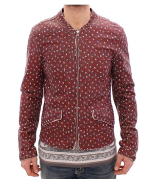 Imperdible chaqueta de cuero con estampado de boxeadores en burdeos  
  Pieza exclusiva de la colección MainLine  
  Estampado de guantes de boxeo con escamas de pez  
  Cierre de cremallera completo  
  Dos bolsillos frontales y tres bolsillos interiores  
  Abertura con cremallera en los puños  
  Detalles de logo y detalles metálicos grabados con el logo  
  Hecha en Italia  
  Material: 100% piel de cordero  
  Forro: 51% acetato 49% rayón