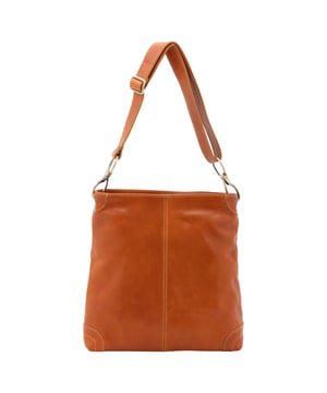 Bolso bandolera para mujer. El cierre es con cremallera. Los bolsillos internos son uno con cremallera y dos abiertos. Los bolsillos externos están ausentes. La bandolera es ajustable en piel. Falta el mango. Hay un compartimento interno. El material exterior es auténtica piel de vacuno. Internamente está forrado en algodón. Medidas: 32x32x11 cm. Hecho en Italia