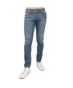Mens Diesel D-Luster Slim Jeans in denim.- 5-pocket construction. - Button fly fastening.- Belt loops.- Mid rise.- Branded strip across small pocket.- Slim fit.- 98% Cotton  2% Elastane.- Ref: 00SID90IHAT01
