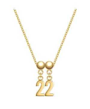 Do you love charm jewelry but prefer beautifully designed and well thought-out charm systems? Then this 3-piece charm set from Glanzstücken München made of yellow gold-plated sterling silver is an enrichment for your jewelry box. The two number pendants for the number "22" are not hooked onto a charm carrier or a link chain with a carabiner, but are pushed onto the special base chain with delicate balls. The closure is made up of a rod and a silicone-coated ball as a counterpart - simply pull it through to the desired length and you're done. A stylish accessory for anyone who associates the number 22 with a significant date or a personal memory! Tip: You can also combine the basic chain with other pendants in the collection.