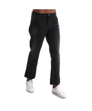 Womens Emporio Armani J45 Regular-Fit Jeans in denim.- Five-pocket styling.- Button fastening.- Belt loops.- Embossed Armani Jeans logo leather patch on the back waist band.- Metal logo on the rear right pocket.- Regular fit.- 97% Cotton  3% Elastane.- Ref: 6H2J452DB40005