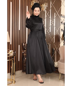 Stoffmerkmal: Hergestellt aus Satinstoff.Produktmerkmal: Neues Hijab-Modemodell der Saison. Ohne Futter. Kragen mit Tüll-Detail. Mit Rückenreißverschluss für einfaches Anziehen. Die Manschettenknöpfe sind funktional. Der Gürtel ist verstellbar. Aufgrund von Konzeptaufnahmen kann es leichte Farbabweichungen beim Produkt geben. Das Model trägt Größe 38. Größe 38 Abendkleid Maße: Produkt