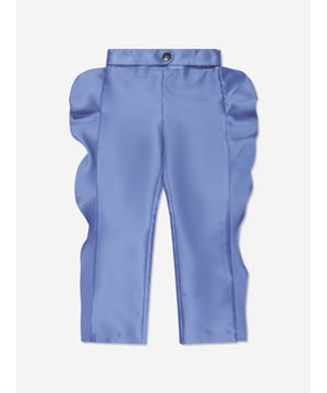 Introducing the Girls Ruffle Trousers in Blue - a distinctive high-end party garment by Mama Luma. Here are the notable features of this stylish product:  Fashion Forward: These trousers offer a delightful burst of color and visually appealing ruffles, making them a current, chic statement piece.  Extraordinary Comfort: Manufactured from top-quality fabric, these ruffle trousers provide superb comfort while ensuring your child moves freely.  Superior Aesthetics: This elegant piece is perfect to redefine your girl's wardrobe, offering a fresh, upscale appeal. Don't miss out - purchase now and enhance your little girl's fashion game!