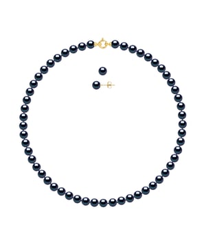 Versiering ketting en oorbellen - Ketting rank True gekweekte parels Zoetwater Round 7-8 mm - COLORI BLACK TAHITI - Lengte: 42 cm - Sluiting Marin Luxe Ring - White Gold 375 duizendste en Pearl oorbellen 7 -8 mm - siliconen System Kinderwagens en Captive-allergeen - Kwaliteit AAAA + - Yellow Gold 375000 - 2 jaar garantie - wordt geleverd in een presentatie geval met een certificaat van echtheid en een Internationale garantie - Al onze juwelen zijn gemaakt in Frankrijk.