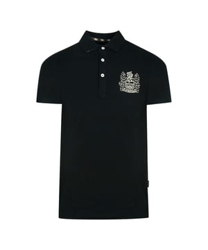 Aquascutum Aldis Crest Chest Logo Schwarzes Poloshirt. Aquascutum Schwarzes Poloshirt. Aldis Logo, kurze Ärmel. Stretch Fit 95% Baumwolle 5% Elastan. Normale Passform, Größentreu. Stil QMP026 02