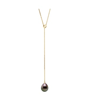 Necklace "LASSO"- Real Cultured Pearl Pear 8-9 mm - REAL TAHITI - Chain Forçat Yellow Gold 375 - Neck Turn 45 cm - Delivered with Certificate of Authenticity and International Guarantee - MADE IN FRANCE -