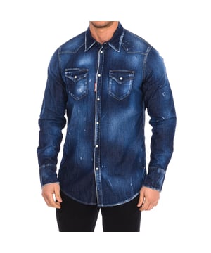 Dsquared2 Denim-Langarmhemd.
 Reverskragen.
 Druckknopfverschluss.
 Markenaufdruck auf der Rückseite.
 Manschetten mit Knopfverschluss.
 Komposition: 98 % Baumwolle, 2 % Elastan
 Pflege:
Handwäsche.
 Bei niedriger Temperatur bügeln.
 Benutzen Sie keine Bleiche.
 Verwenden Sie keinen Trockner.
 Reinige chemisch nicht.