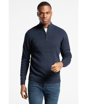 This 1/4 zip jumper from Kensington Eastside is a wardrobe essential. This jumper features ribbed elasticated details on the 1/4 zip funnel neck, cuffs, and hem. This jumper is made from cotton blend fabric, ensuring comfortability and warmth.