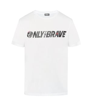 Diesel T-Just-SV Only The Brave Logo Witte T-Shirt. Diesel Korte Mouwen Witte T-Shirt. Regular Fit, Valt Normaal. 100% Katoen. 'Only the Brave' Motief Over De Borst. Stijl: T-Just-SV 100