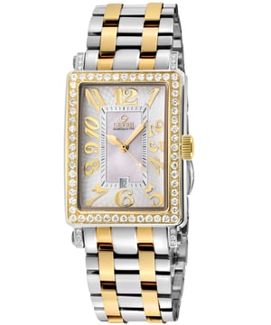 Gevril 7544YLB Reloj de cuarzo suizo mini con diamantes de Avenue of Americas
Reloj de cuarzo suizo con diamantes para mujer de la colección mini Avenue of Americas
Caja de diamantes rectangular de acero inoxidable 316L IPYG de 33x25, Esfera de madreperla blanca
Esfera guilloche y una pantalla de números árabes altamente estilizada que se eleva sobre la superficie de la esfera
Corona de empujar/tirar, fecha a las 6:00
Edición limitada
Pulsera de acero inoxidable en dos tonos IP Dorado con hebilla desplegable
Cristal de zafiro antirreflectante
Resistente al agua hasta 50 metros/5 atmósferas
Movimiento de cuarzo suizo Ronda 784