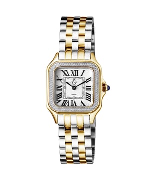 Cubre tus muñecas con relojes románticos y decadentes inspirados en la capital mundial de la moda. La colección Milán combina la precisión de la artesanía en cuarzo suizo con el estilo italiano característico y sencillo. Esta lujosa serie de relojes de gv2 sorprende con su sofisticación atemporal y sus delicados detalles. Ocho llamativos diamantes están hábilmente incrustados en una esfera de forma cuadrada. El impresionante bisel con talla de diamante brilla contra una esfera de cristal de zafiro. Disponible en una correa de charol flexible en una variedad de colores distintivos o en un elegante brazalete de acero inoxidable con baño de iones en oro rosa o amarillo. Cada exquisito reloj de la colección de Milán es un tributo a la moda italiana icónica y excepcional. Gv2 12103b Reloj de cuarzo suizo con diamantes Milan para mujer Reloj suizo Gv2 de la colección Milan Caja cuadrada de oro amarillo IP de 27,5 mm/corona de empuje con bisel de piedra cabujón azul con corte de diamante, esfera blanca nítida con 8 diamantes Brazalete de oro amarillo SS IP de dos tonos con despliegue hebilla cristal de zafiro antirreflectante resistente al agua hasta 50 metros/5 atm movimiento de cuarzo suizo ronda 762