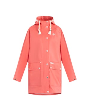 Het poncho-achtige oversized regenjack van Schmuddelwedda is met zijn comfortabele pasvorm helemaal trendy. Het gecoate materiaal met gesealde naden is niet alleen waterdicht, maar ook winddicht en biedt uitstekende bescherming tegen alle weersomstandigheden. De binnenvoering is gemaakt van een zachte jersey melange, waardoor het dragen nog comfortabeler is. Een grote capuchon met trekkoord en stijlvol koord, verstelbare manchetten en de optimale lengte zorgen voor langdurige bescherming.  Mackintosh