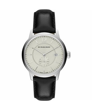 Specification Details Brand Burberry Model BU10000 Barcode Number 822138046688 Gender Men's Case Diameter 40 mm Case Material Stainless Steel Case Colour Silver Dial Colour Beige Band Material Leather Band Colour Black Movement Quartz Chronograph Yes Water Resistance 50 Meters