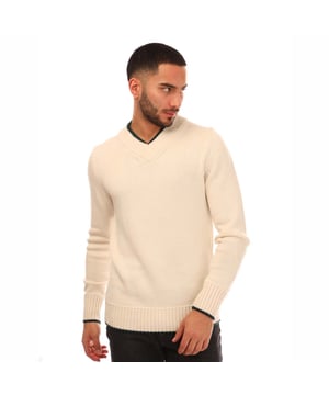 Heren Boss Marzio Sweater in wit.- Geribde V-hals.- Geribde manchetten en zoom.- Normale pasvorm.- 100% Virgin Wool.- Ref: 50478609118